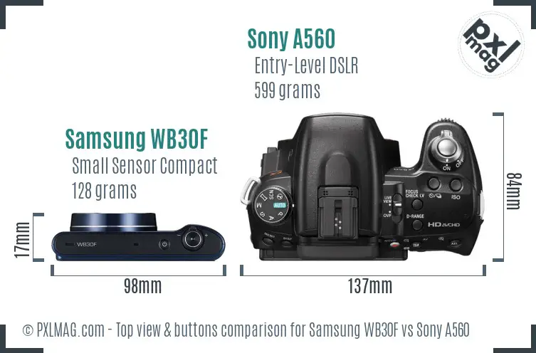 Samsung WB30F vs Sony A560 top view buttons comparison