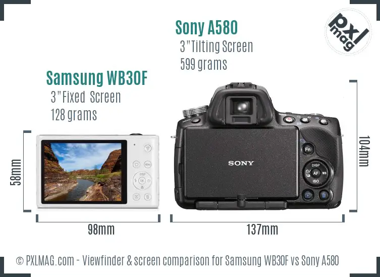 Samsung WB30F vs Sony A580 Screen and Viewfinder comparison