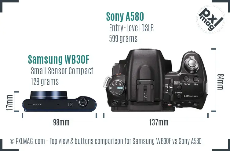 Samsung WB30F vs Sony A580 top view buttons comparison