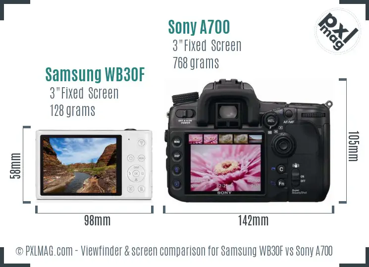 Samsung WB30F vs Sony A700 Screen and Viewfinder comparison