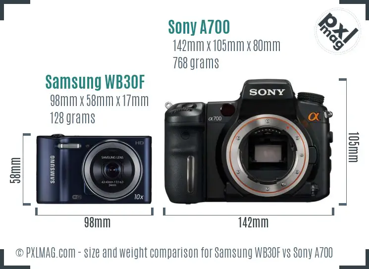 Samsung WB30F vs Sony A700 size comparison