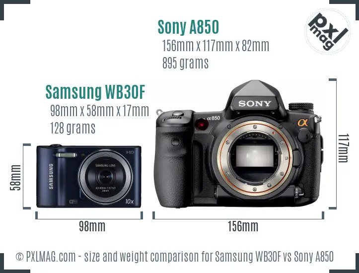 Samsung WB30F vs Sony A850 size comparison Samsung WB30F vs Sony A850 size comparison