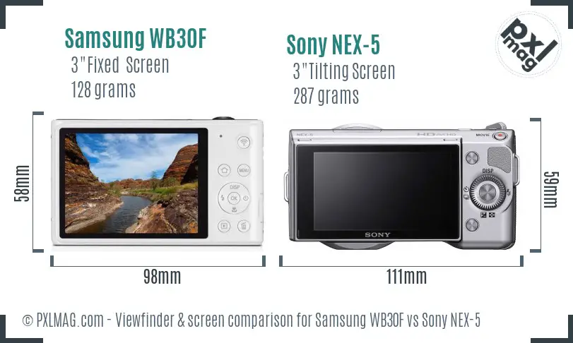 Samsung WB30F vs Sony NEX-5 Screen and Viewfinder comparison