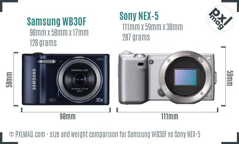 Samsung WB30F vs Sony NEX-5 size comparison