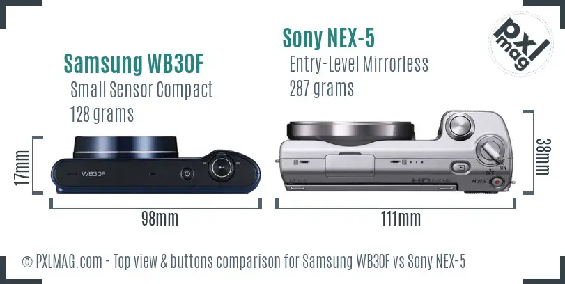Samsung WB30F vs Sony NEX-5 top view buttons comparison