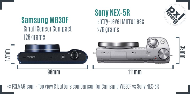 Samsung WB30F vs Sony NEX-5R top view buttons comparison