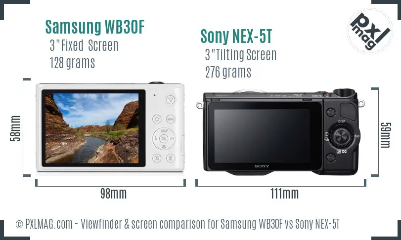 Samsung WB30F vs Sony NEX-5T Screen and Viewfinder comparison Samsung WB30F vs Sony NEX-5T Screen and Viewfinder comparison