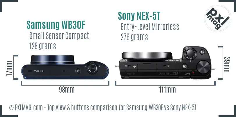 Samsung WB30F vs Sony NEX-5T top view buttons comparison Samsung WB30F vs Sony NEX-5T top view buttons comparison