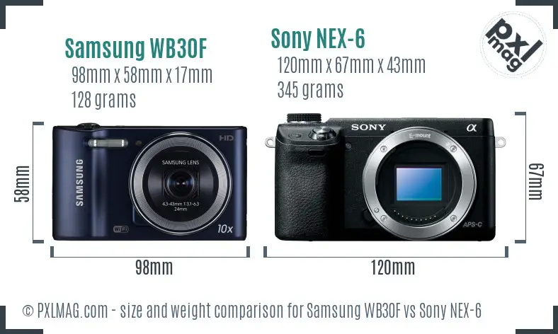 Samsung WB30F vs Sony NEX-6 size comparison