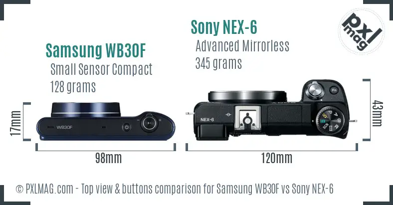 Samsung WB30F vs Sony NEX-6 top view buttons comparison