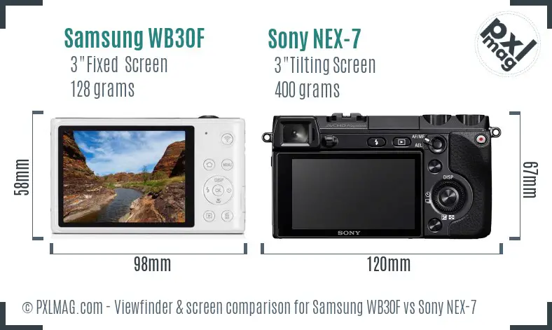 Samsung WB30F vs Sony NEX-7 Screen and Viewfinder comparison