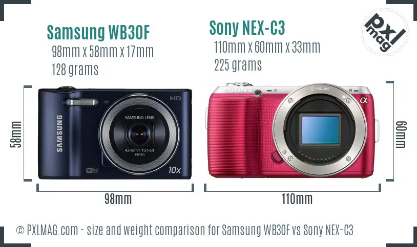 Samsung WB30F vs Sony NEX-C3 size comparison