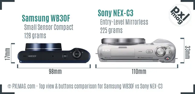 Samsung WB30F vs Sony NEX-C3 top view buttons comparison