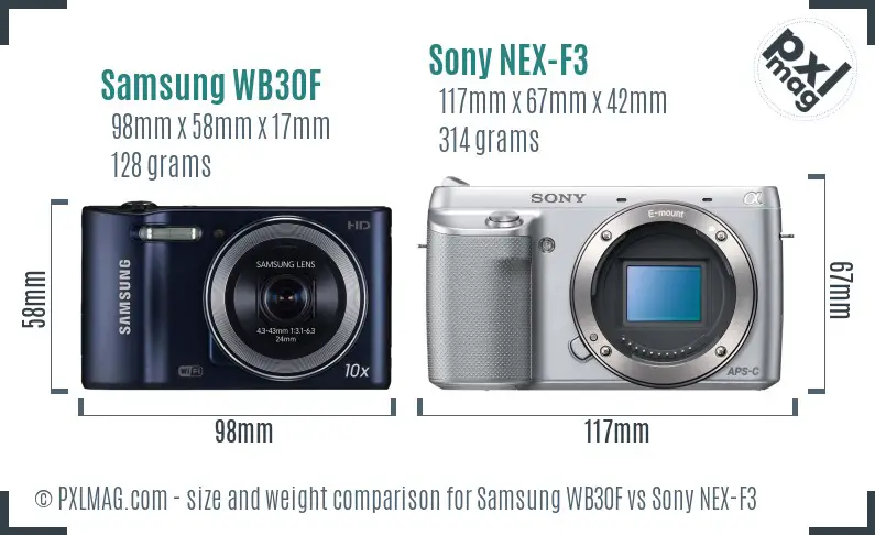 Samsung WB30F vs Sony NEX-F3 size comparison