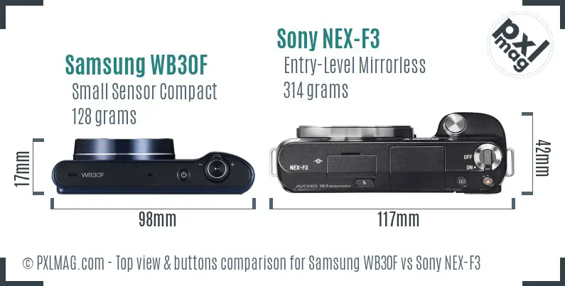 Samsung WB30F vs Sony NEX-F3 top view buttons comparison
