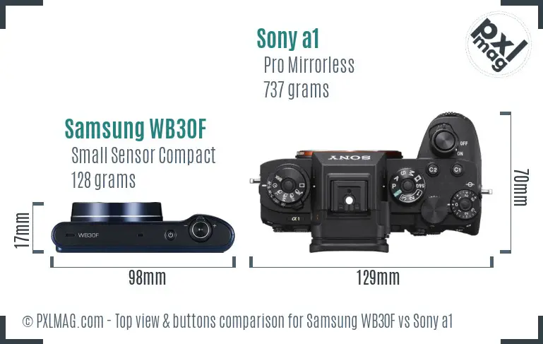 Samsung WB30F vs Sony a1 top view buttons comparison