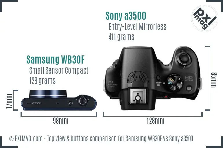 Samsung WB30F vs Sony a3500 top view buttons comparison