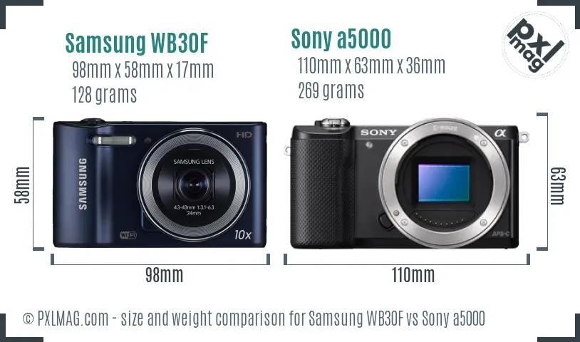 Samsung WB30F vs Sony a5000 size comparison