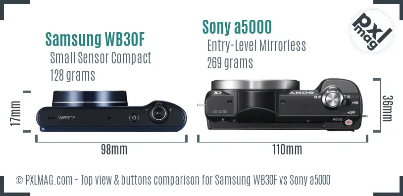 Samsung WB30F vs Sony a5000 top view buttons comparison