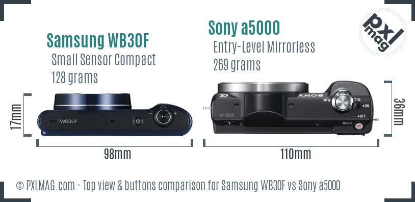 Samsung WB30F vs Sony a5000 top view buttons comparison