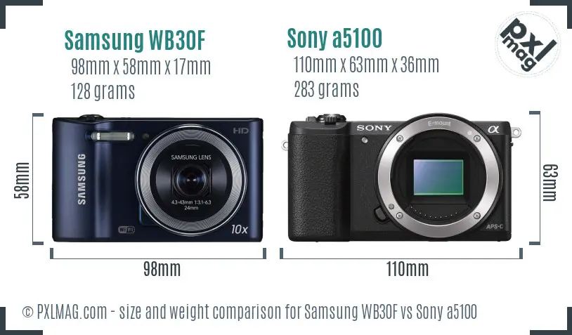 Samsung WB30F vs Sony a5100 size comparison