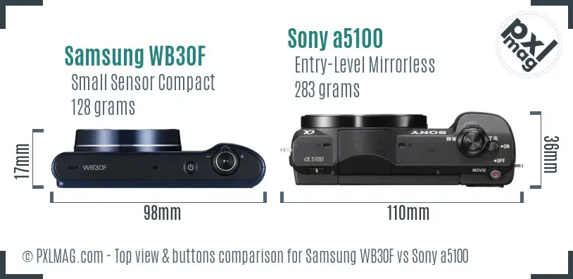 Samsung WB30F vs Sony a5100 top view buttons comparison