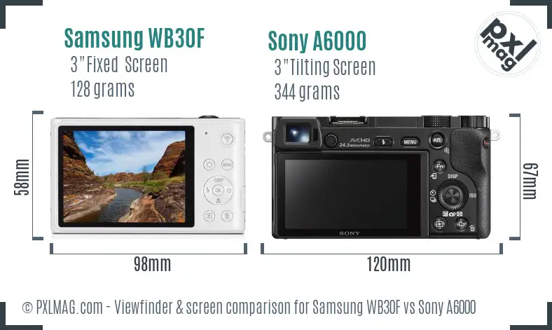 Samsung WB30F vs Sony A6000 Screen and Viewfinder comparison