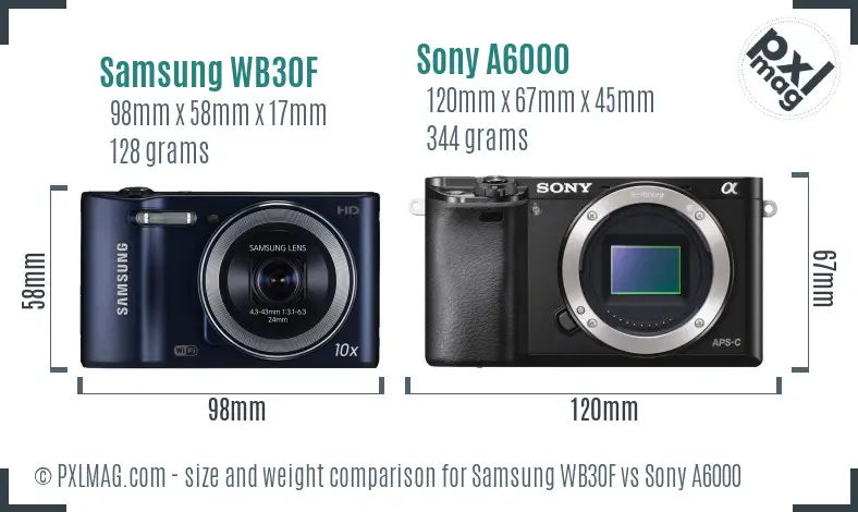 Samsung WB30F vs Sony A6000 size comparison