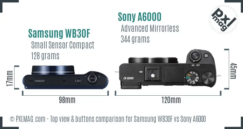 Samsung WB30F vs Sony A6000 top view buttons comparison