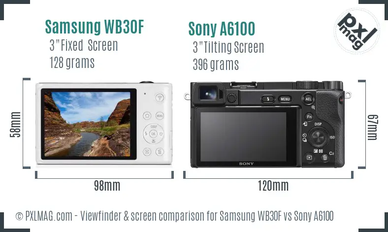 Samsung WB30F vs Sony A6100 Screen and Viewfinder comparison