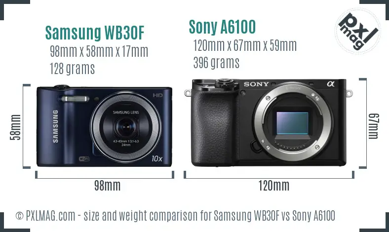 Samsung WB30F vs Sony A6100 size comparison