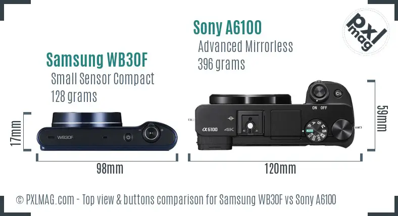 Samsung WB30F vs Sony A6100 top view buttons comparison