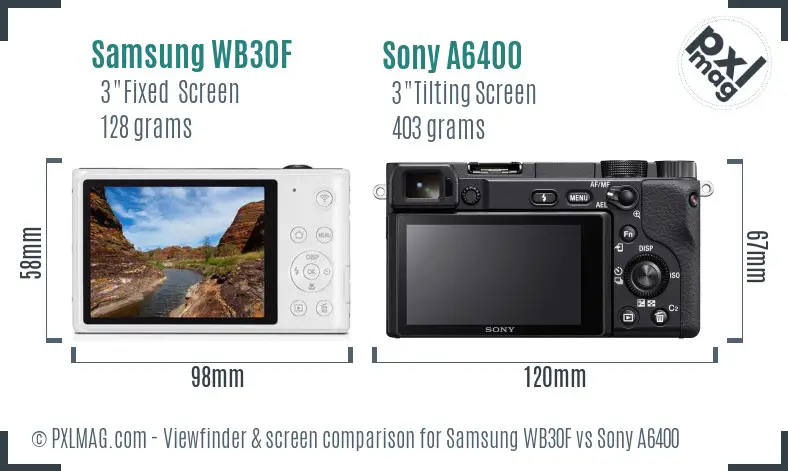 Samsung WB30F vs Sony A6400 Screen and Viewfinder comparison