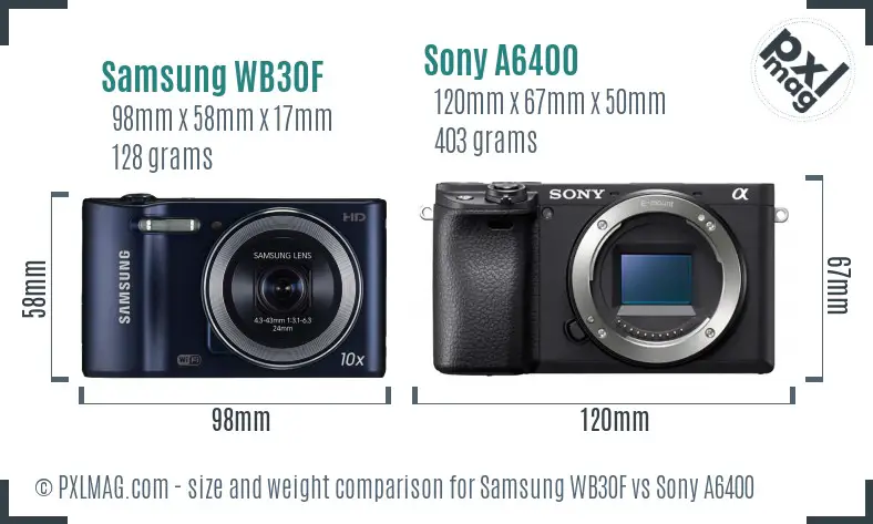 Samsung WB30F vs Sony A6400 size comparison