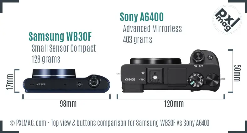 Samsung WB30F vs Sony A6400 top view buttons comparison