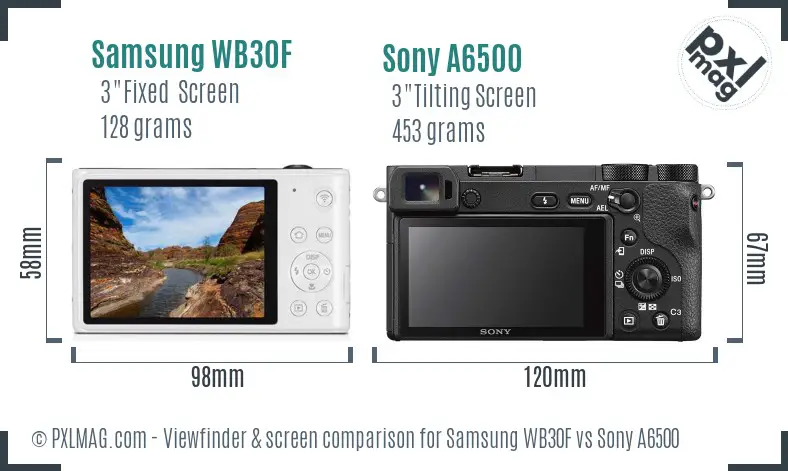 Samsung WB30F vs Sony A6500 Screen and Viewfinder comparison