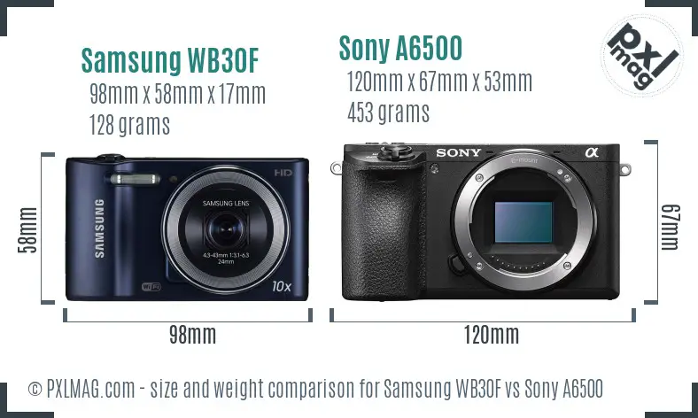 Samsung WB30F vs Sony A6500 size comparison Samsung WB30F vs Sony A6500 size comparison