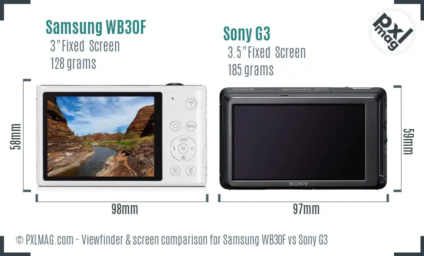 Samsung WB30F vs Sony G3 Screen and Viewfinder comparison