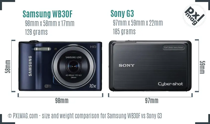 Samsung WB30F vs Sony G3 size comparison