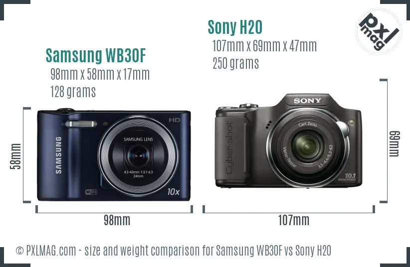Samsung WB30F vs Sony H20 size comparison