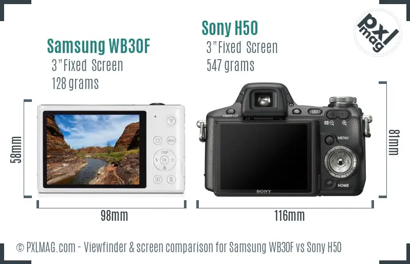 Samsung WB30F vs Sony H50 Screen and Viewfinder comparison