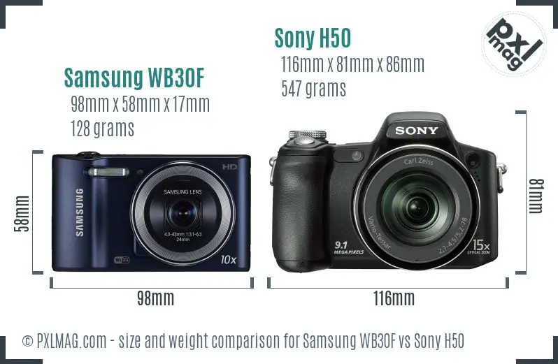 Samsung WB30F vs Sony H50 size comparison