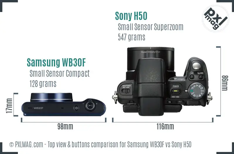 Samsung WB30F vs Sony H50 top view buttons comparison
