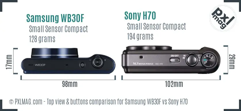 Samsung WB30F vs Sony H70 top view buttons comparison Samsung WB30F vs Sony H70 top view buttons comparison