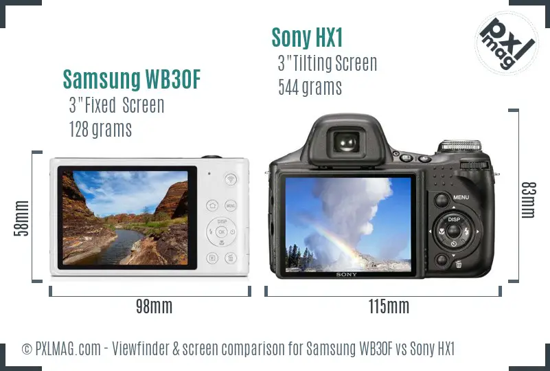 Samsung WB30F vs Sony HX1 Screen and Viewfinder comparison