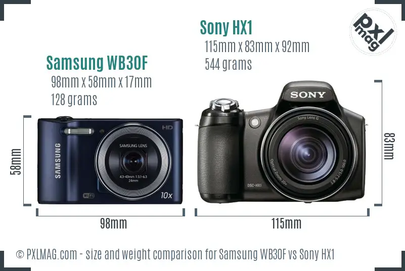 Samsung WB30F vs Sony HX1 size comparison