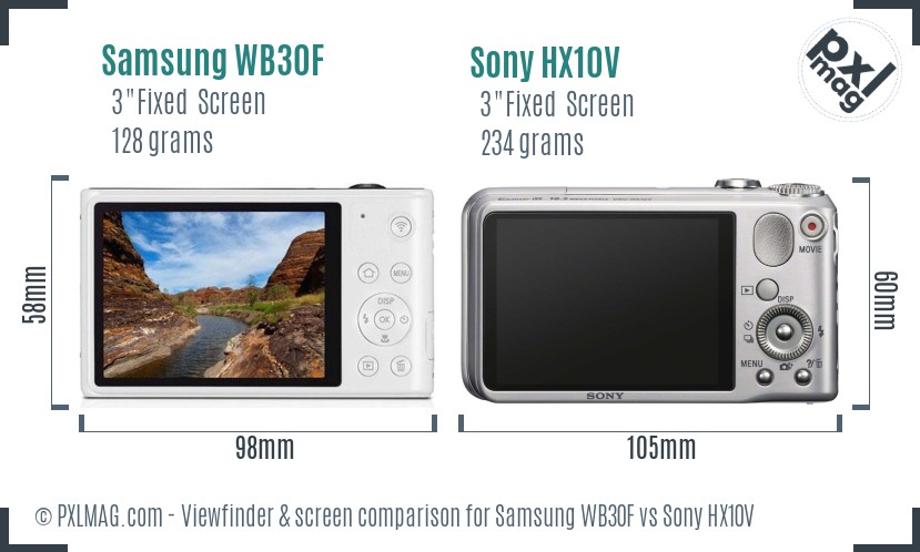 Samsung WB30F vs Sony HX10V Screen and Viewfinder comparison