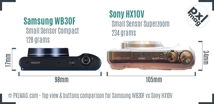 Samsung WB30F vs Sony HX10V top view buttons comparison