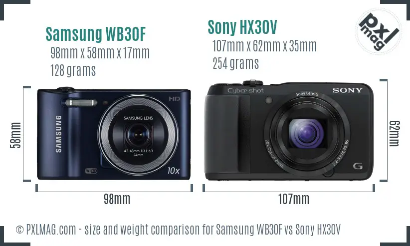 Samsung WB30F vs Sony HX30V size comparison