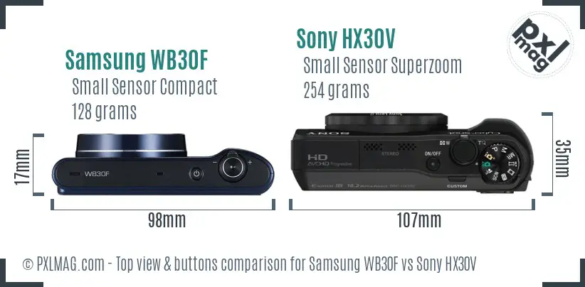 Samsung WB30F vs Sony HX30V top view buttons comparison